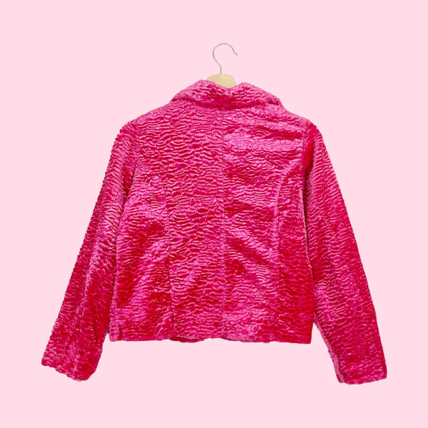 HOT PINK FAUX CURLY LAMB JACKET (S)