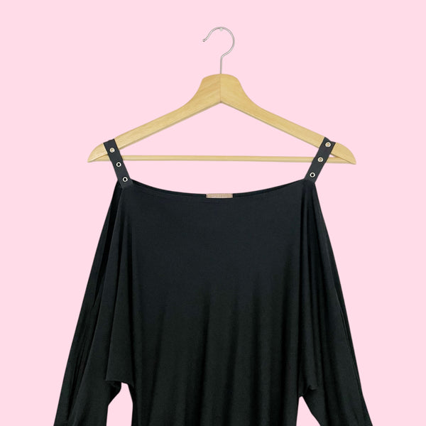 BLACK COLD SHOULDER CINCHED TOP (L)