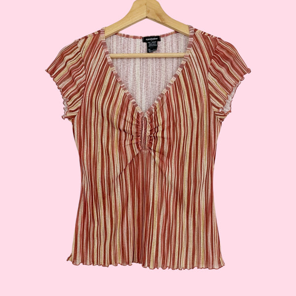 BROWN STRIPED MESH CINCHED TOP (M/L)