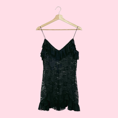 BLACK FLORAL LACE BABYDOLL (M)