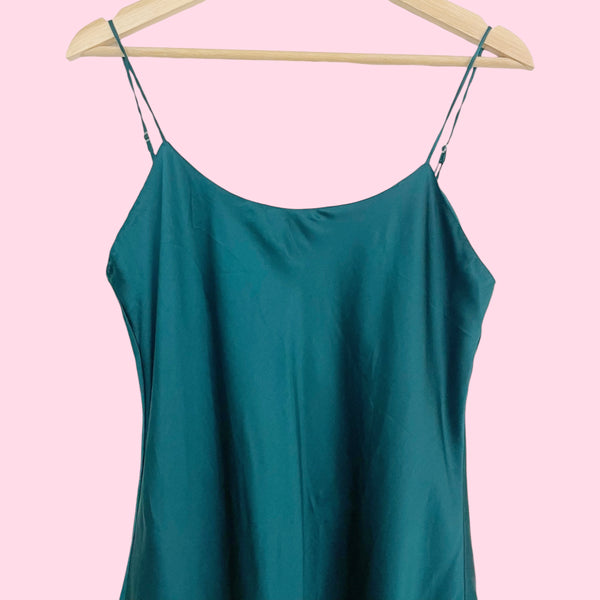 90S VICTORIA'S SECRET DARK GREEN SILK SLIP (M)