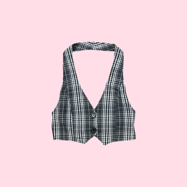 PLAID TIE BACK CROPPED VEST (S/M)