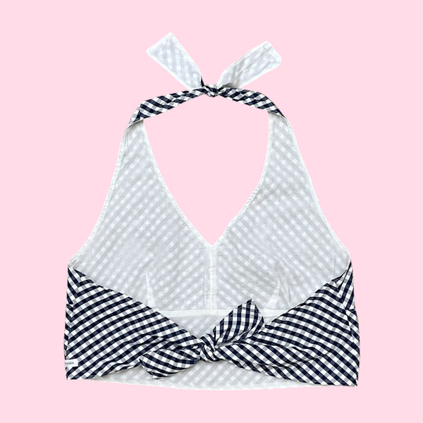 GINGHAM COTTON HALTER TOP (L)