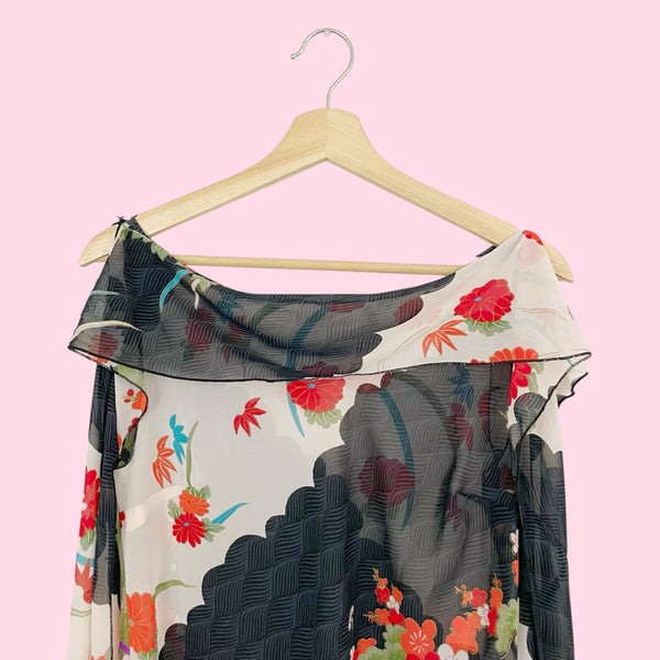 SHEER FLORAL PRINT TANK W/ OPEN TASSEL SLEEVE (S/M)