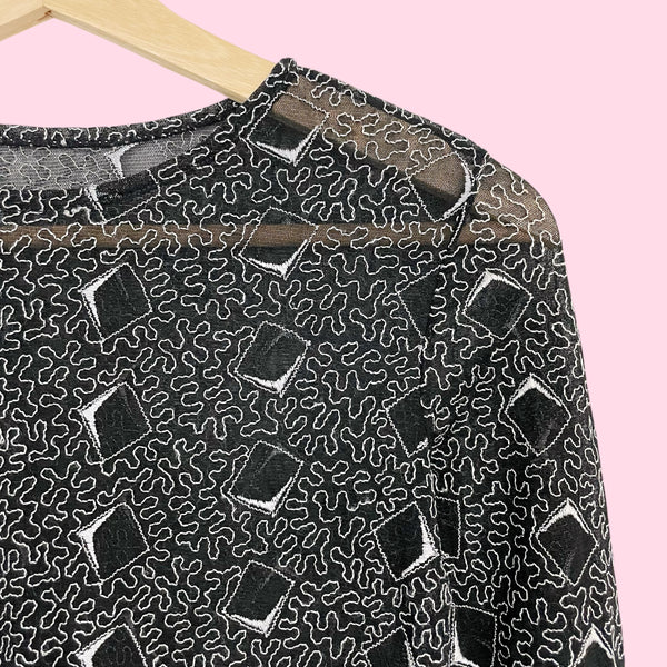 BLACK + WHITE EMBROIDERED MESH TOP (S)