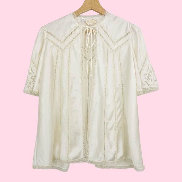 70s Cream Open Front Lingerie Top (S)