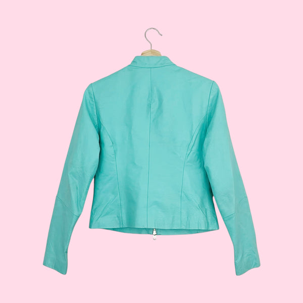 WILSON'S MINT GREEN RUCHED LEATHER JACKET (S)