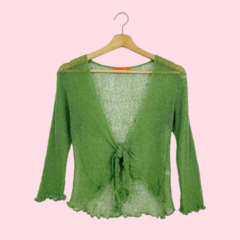 GREEN KNIT TIE FRONT TOP (M)