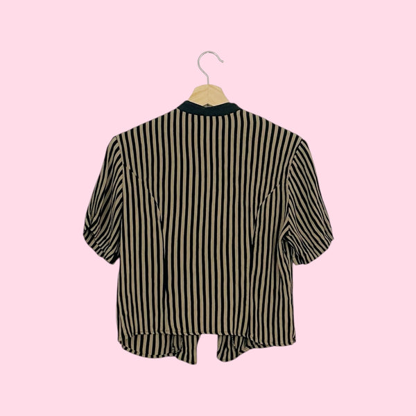 BLACK + TAN STRIPED BLOUSE (M)