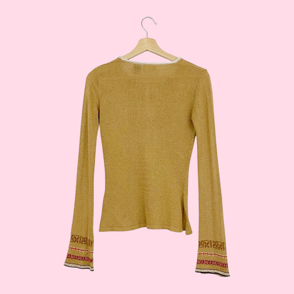 TAN KNIT KEYHOLE SWEATER (S)