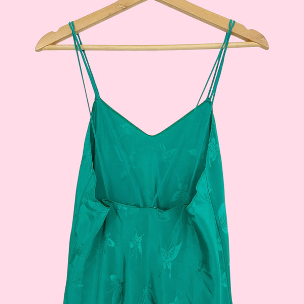 GREEN BUTTERFLY MAXI SLIP DRESS (S)