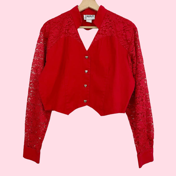 RED HEART CUTOUT WESTERN BLOUSE (L)