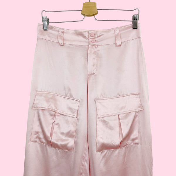 LIGHT PINK SILK CARGO CAPRIS (S)