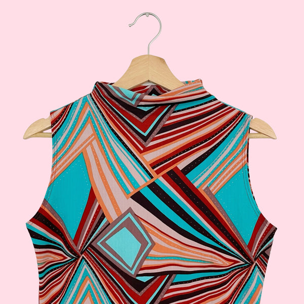 GEOMETRIC PRINT MOCK NECK TOP (M/L)