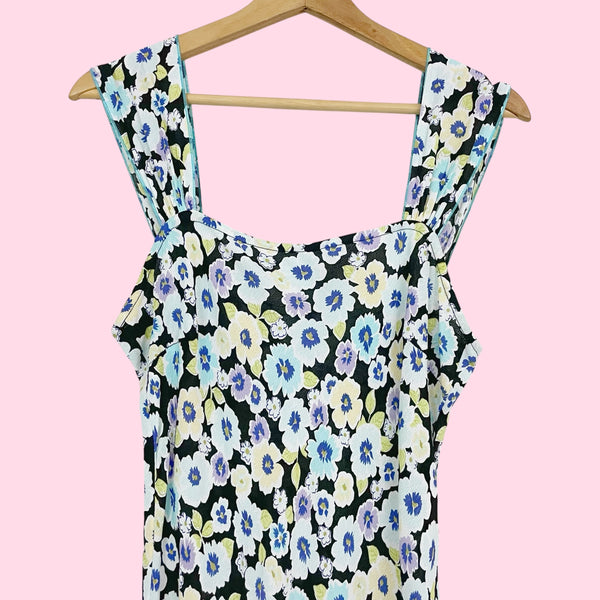 90S FLORAL RAYON MAXI DRESS (M)