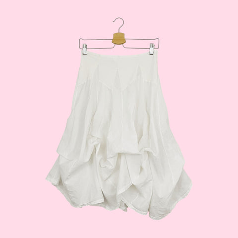 LUNA LUZ WHITE COTTON TIE UP MIDI SKIRT (S)