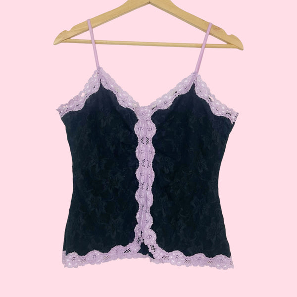 BLACK + LAVENDER LACE TANK TOP (L)