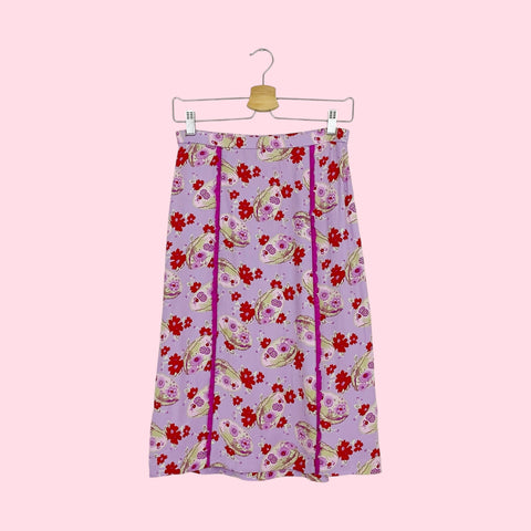 Y2K BETSEY JOHNSON LAVENDER FLORAL MIDI SKIRT (26")