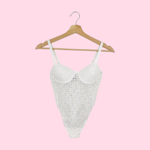 CONTEMPO WHITE NET THONG BODYSUIT (S)