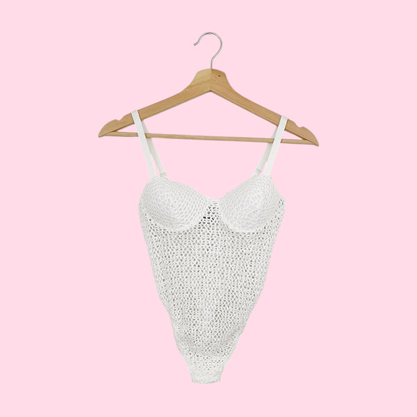CONTEMPO WHITE NET THONG BODYSUIT (S)