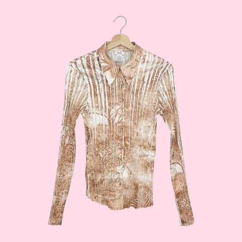 CACHÉ SAFARI PRINT WRINKLE PLEAT BLOUSE (M)