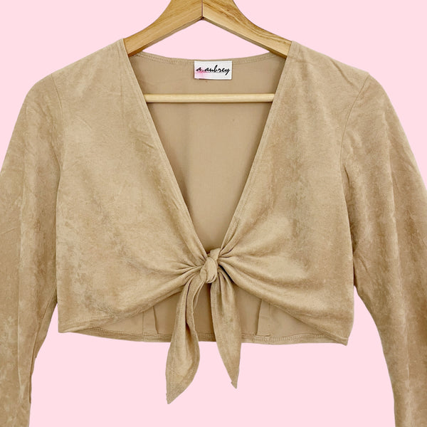 FAUX SUEDE TIE FRONT CROP TOP (M)