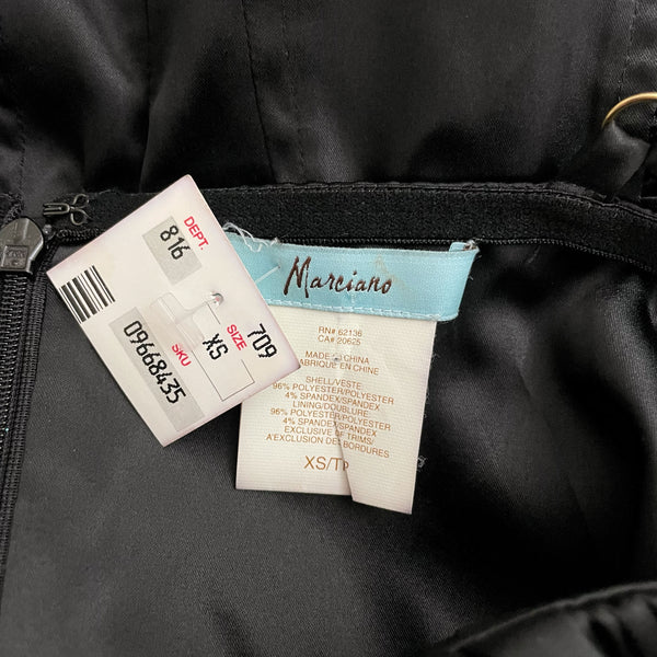 MARCIANO BLACK RUCHED MIDI DRESS (XS)