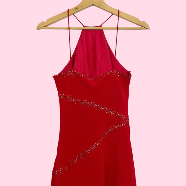 RED BEADED ASYMMETRICAL MIDI DRESS (2)