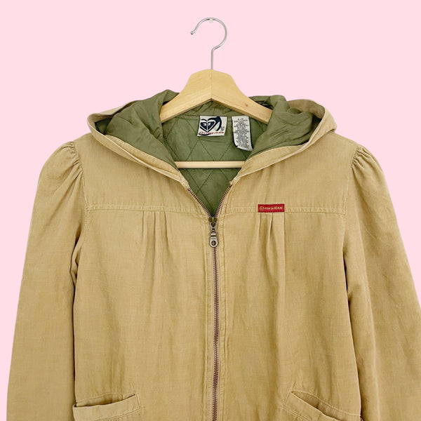 Y2K Roxy Tan Corduroy Hooded Jacket (S)