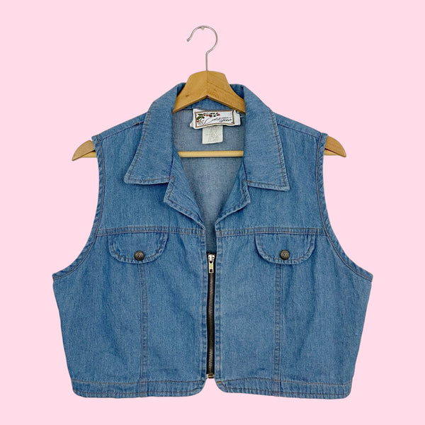 DENIM CROPPED SLEEVELESS BLOUSE (L)