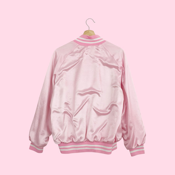 90s Budweiser Pink Embroidered Satin Jacket (L)