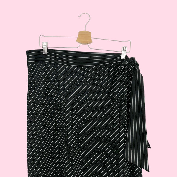 BLACK + WHITE PINSTRIPE TIE WAIST MIDI SKIRT (1X)