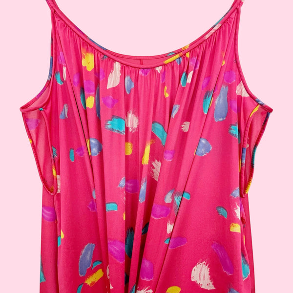 80S VANITY FAIR CORAL BRUSHSTROKE PRINT NIGHTGOWN (S)