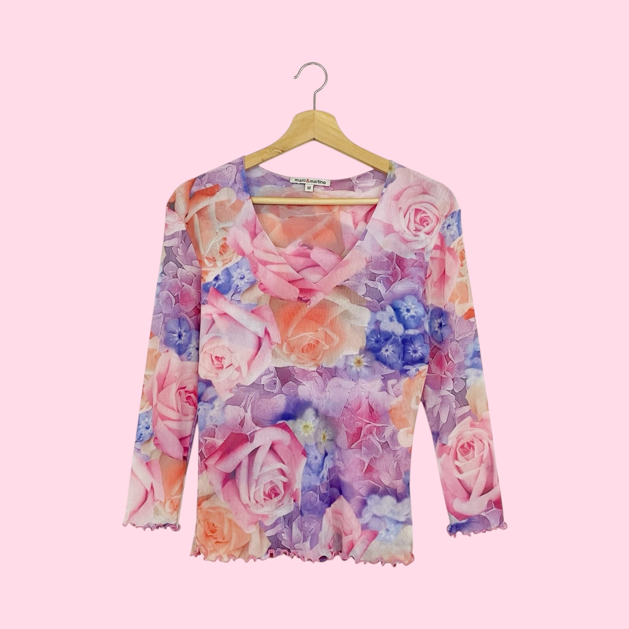 PASTEL ROSE PRINT MESH TOP (M)