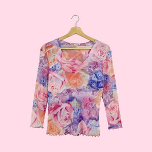 PASTEL ROSE PRINT MESH TOP (M)