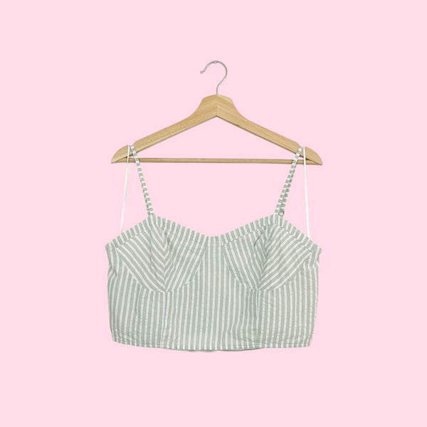 Anthropologie Green Striped Bustier Crop Top (L)