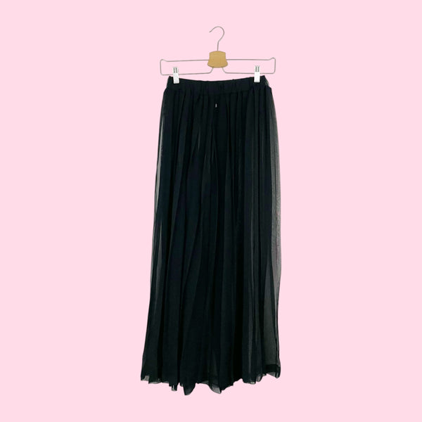 BLACK PLEATED SHEER WIDE LEG PANTS (S)