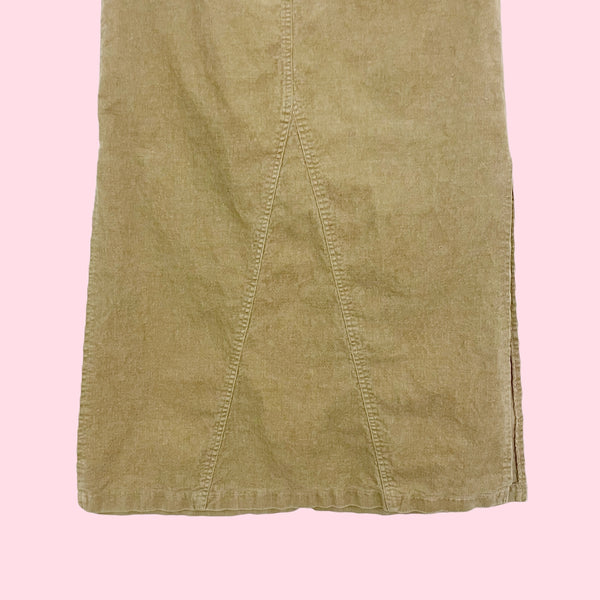 TAN CORDUROY BELTED MAXI SKIRT (M)