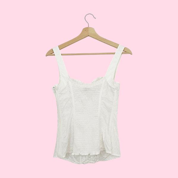 GUESS WHITE EYELET CORSET TOP (S)