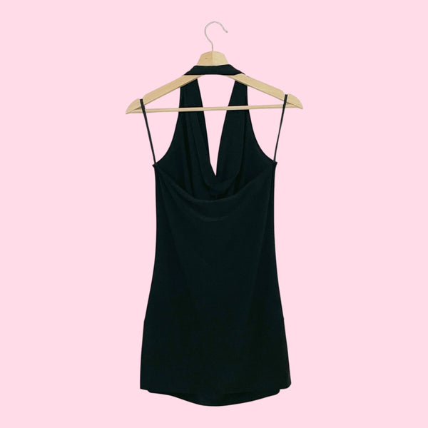Y2K BLACK COWL NECK MINI DRESS (M/L)