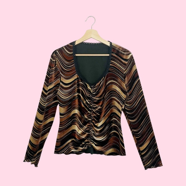 BROWN WAVY VELVET CINCHED TOP (L)