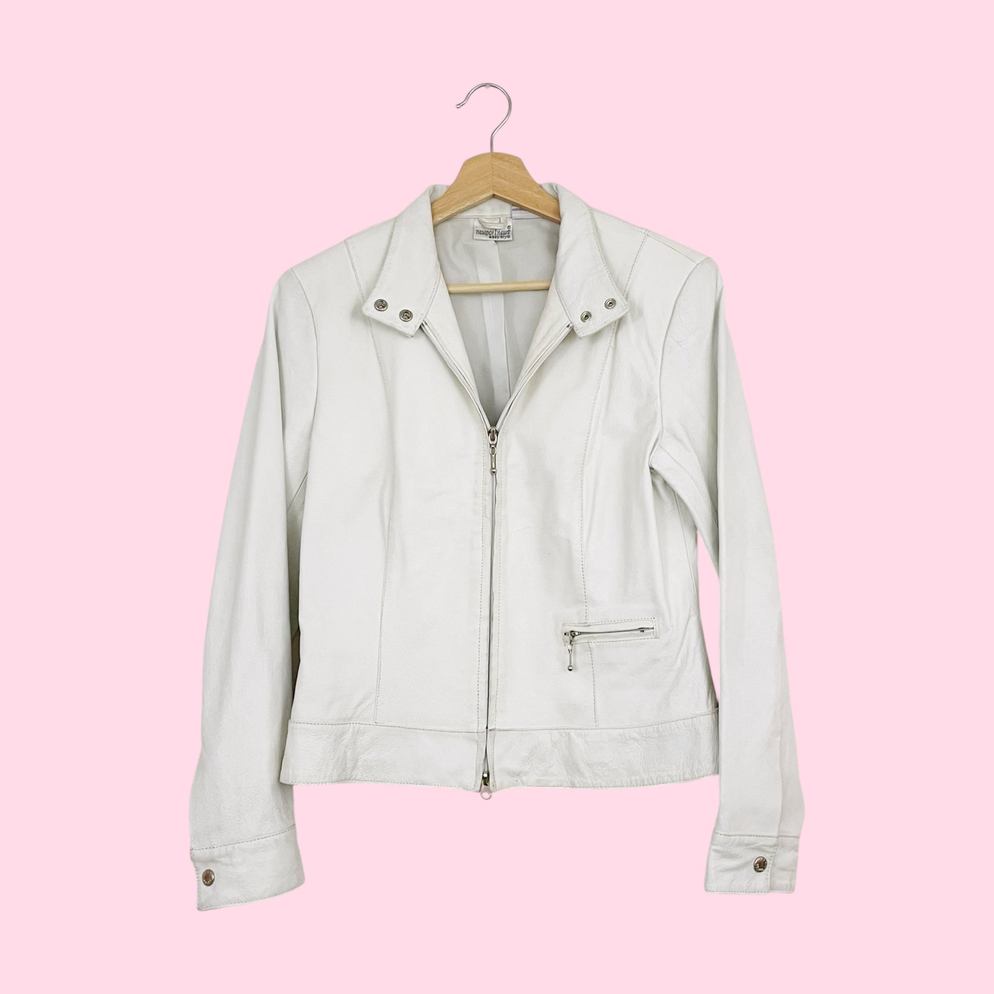 Y2K WHITE LEATHER JACKET (M)