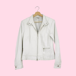 Y2K WHITE LEATHER JACKET (M)