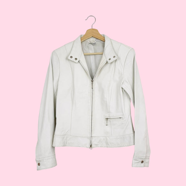 Y2K WHITE LEATHER JACKET (M)