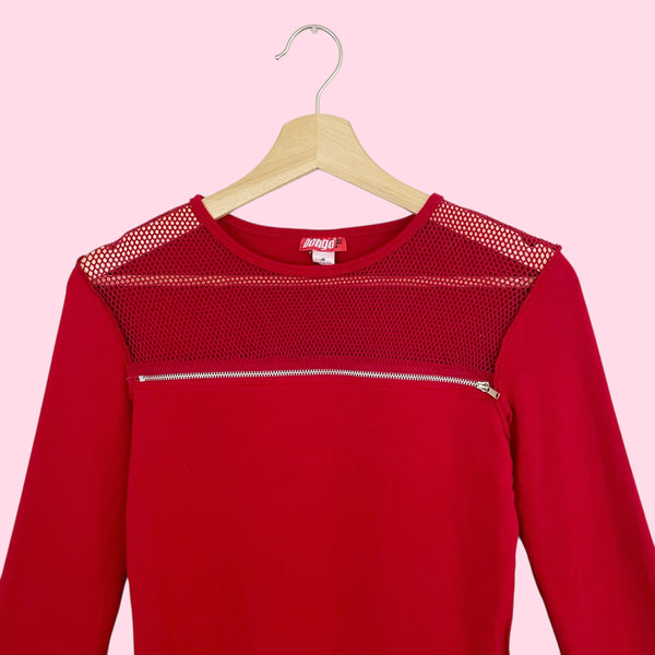 RED FISHNET ZIPPER TOP (S/M)