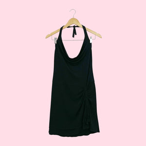 BLACK HALTER COWL NECK MINI DRESS (M)