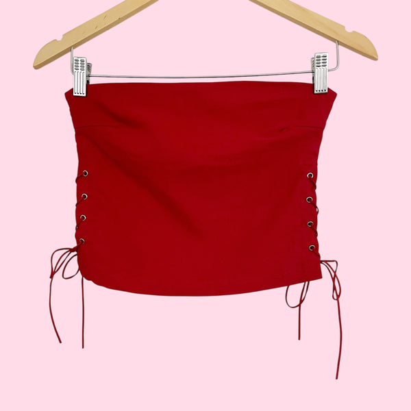 RED LACE UP TUBE TOP (XS)