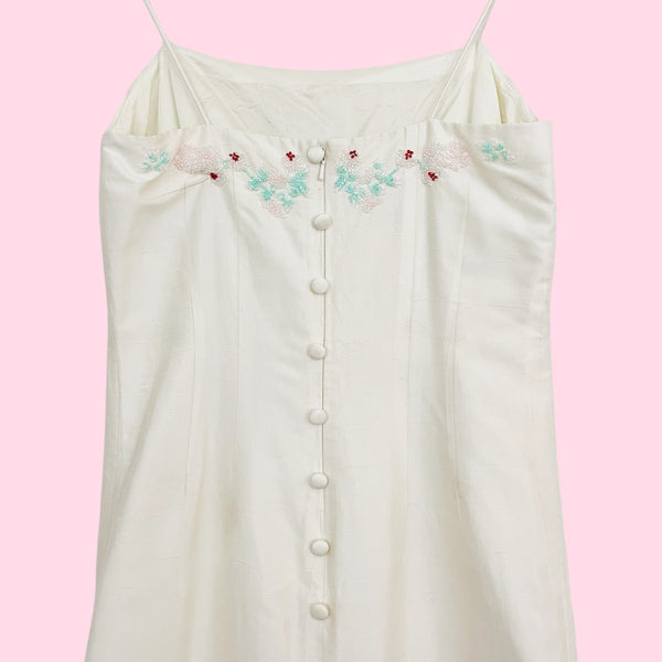 CREAM RAW SILK BEADED MIDI DRESS (2)