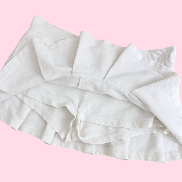 Y2K WHITE COTTON PLEATED MINI SKORT (M)