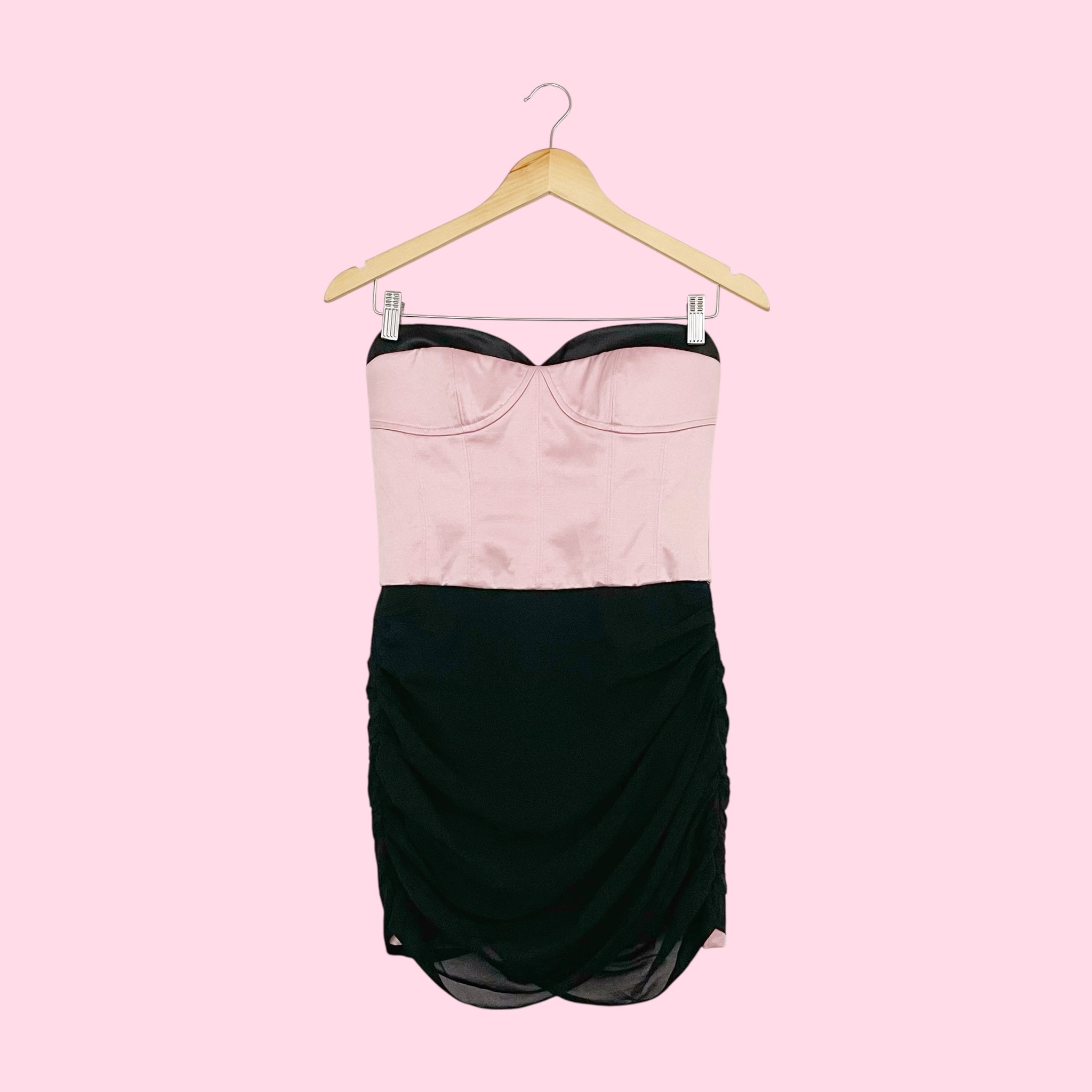 BEBE PINK + BLACK STRAPLESS PARTY DRESS (S)